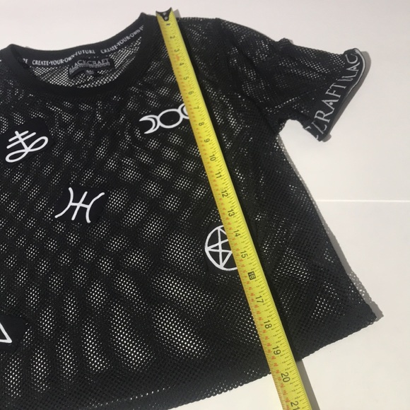 BlackCraft mesh fishnet symbols top shirt womens black witchcore goth punk - Picture 7 of 7